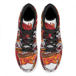 Flaming Firefighter Skull Print High Top Leather Sneakers