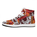 Flaming Firefighter Skull Print High Top Leather Sneakers