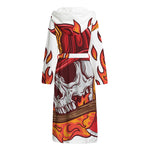 Flaming Firefighter Skull Print Hooded Bathrobe