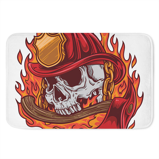 Flaming Firefighter Skull Print Indoor Door Mat