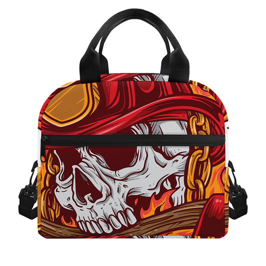 Flaming Firefighter Skull Print Insulated Lunch Bag