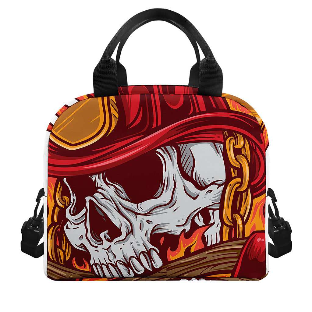 Flaming Firefighter Skull Print Insulated Lunch Bag