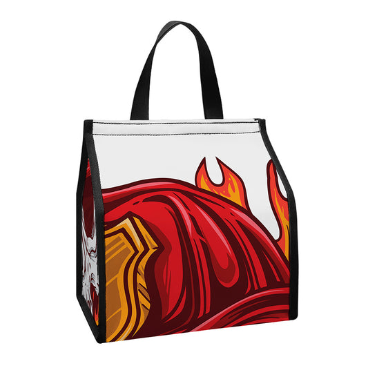 Flaming Firefighter Skull Print Insulated Lunch Tote