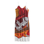 Flaming Firefighter Skull Print Jersey Midi Cami Dress