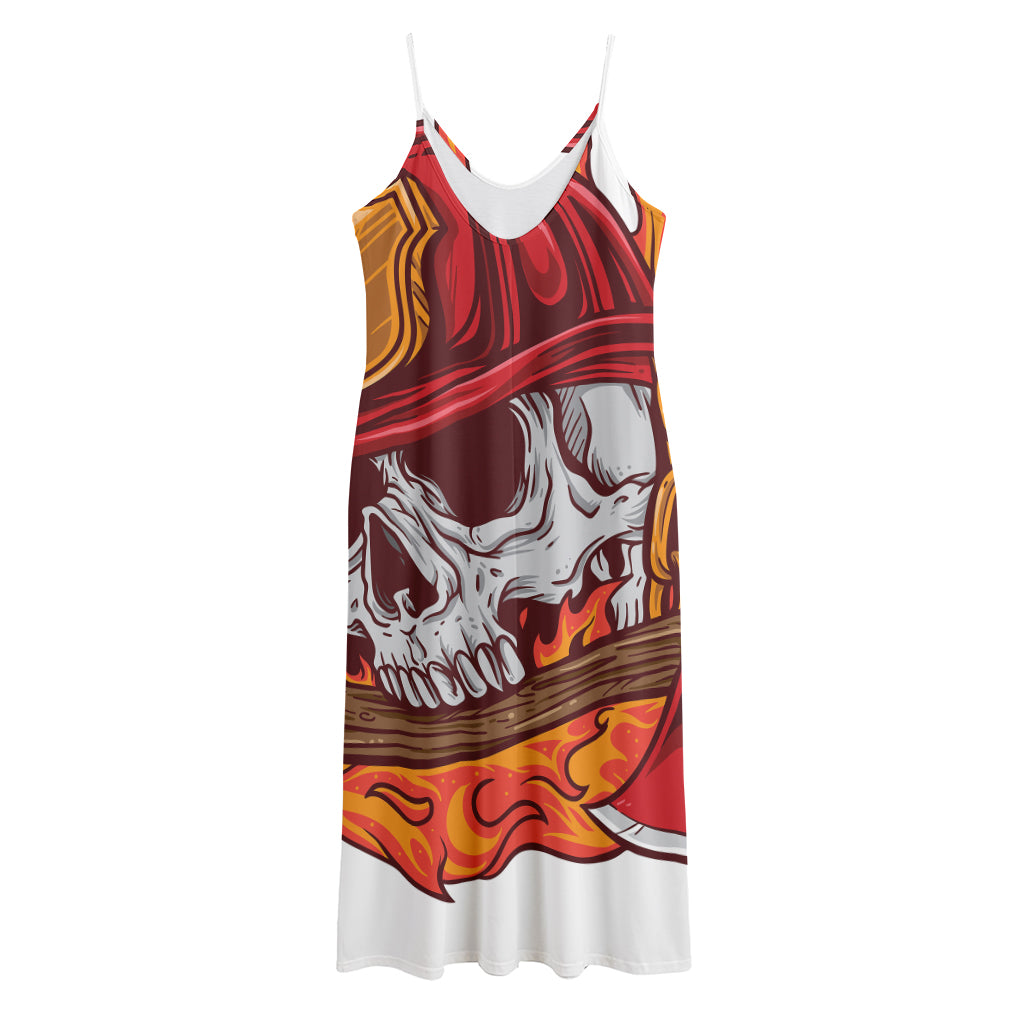 Flaming Firefighter Skull Print Jersey Midi Cami Dress