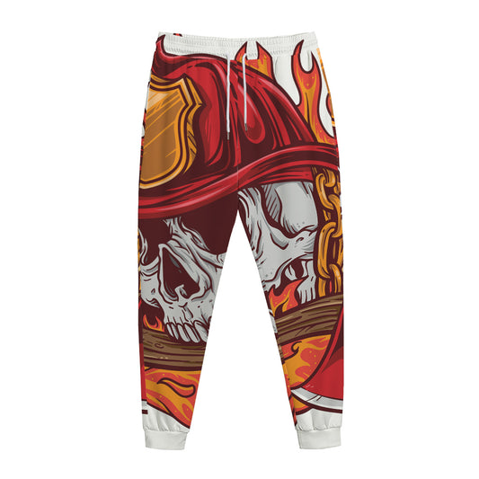 Flaming Firefighter Skull Print Jogger Pants