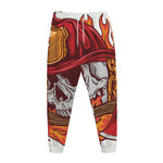 Flaming Firefighter Skull Print Jogger Pants