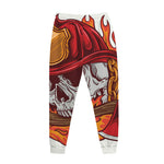 Flaming Firefighter Skull Print Jogger Pants