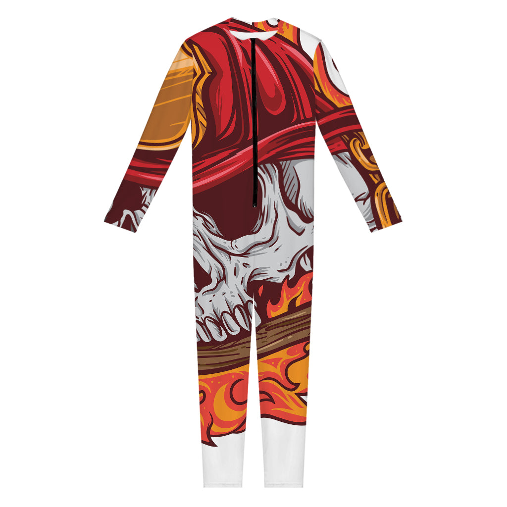 Flaming Firefighter Skull Print Jumpsuit