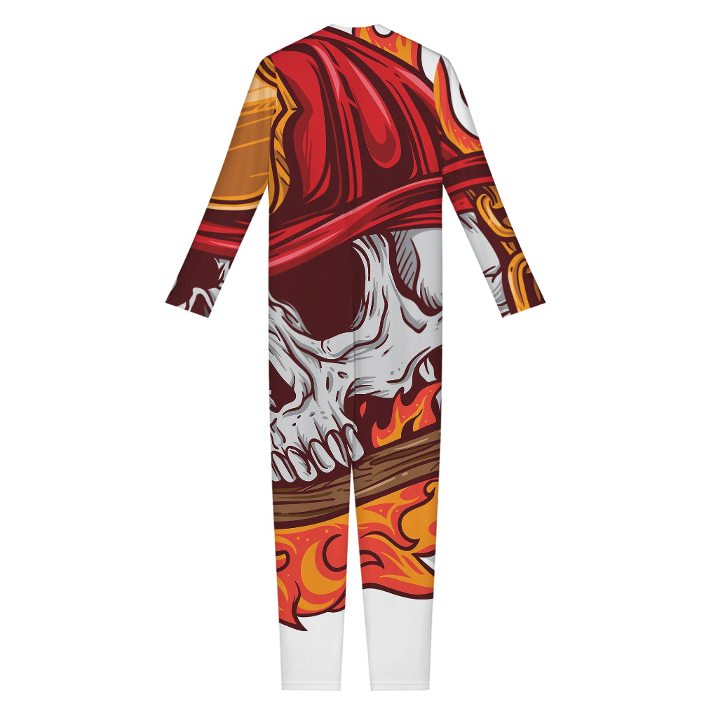 Flaming Firefighter Skull Print Jumpsuit