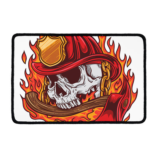 Flaming Firefighter Skull Print Kitchen Mat