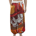 Flaming Firefighter Skull Print Lantern Pants