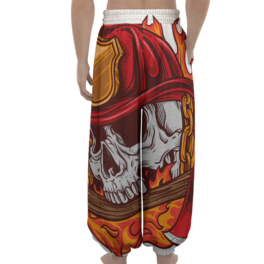 Flaming Firefighter Skull Print Lantern Pants