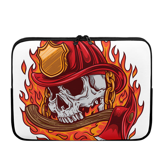 Flaming Firefighter Skull Print Laptop Sleeve