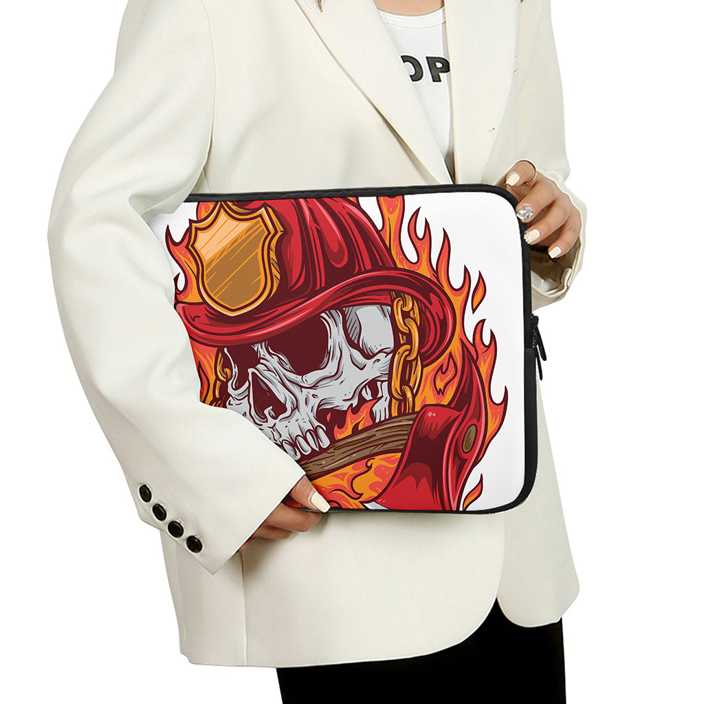 Flaming Firefighter Skull Print Laptop Sleeve