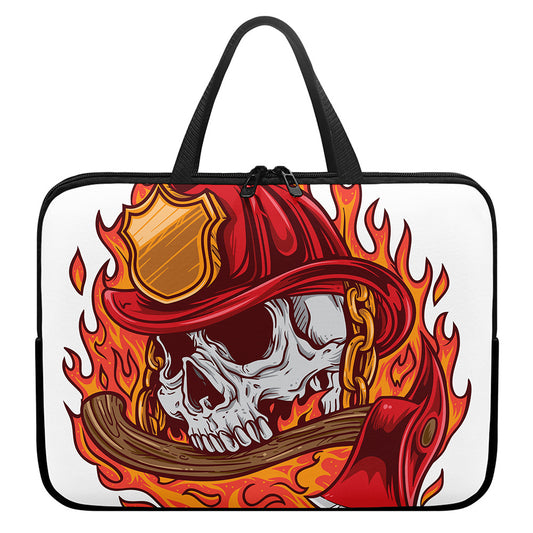 Flaming Firefighter Skull Print Laptop Sleeve With Handle