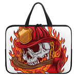 Flaming Firefighter Skull Print Laptop Sleeve With Handle
