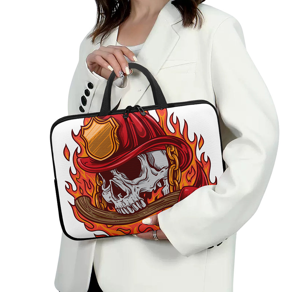 Flaming Firefighter Skull Print Laptop Sleeve With Handle