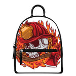 Flaming Firefighter Skull Print Leather Backpack