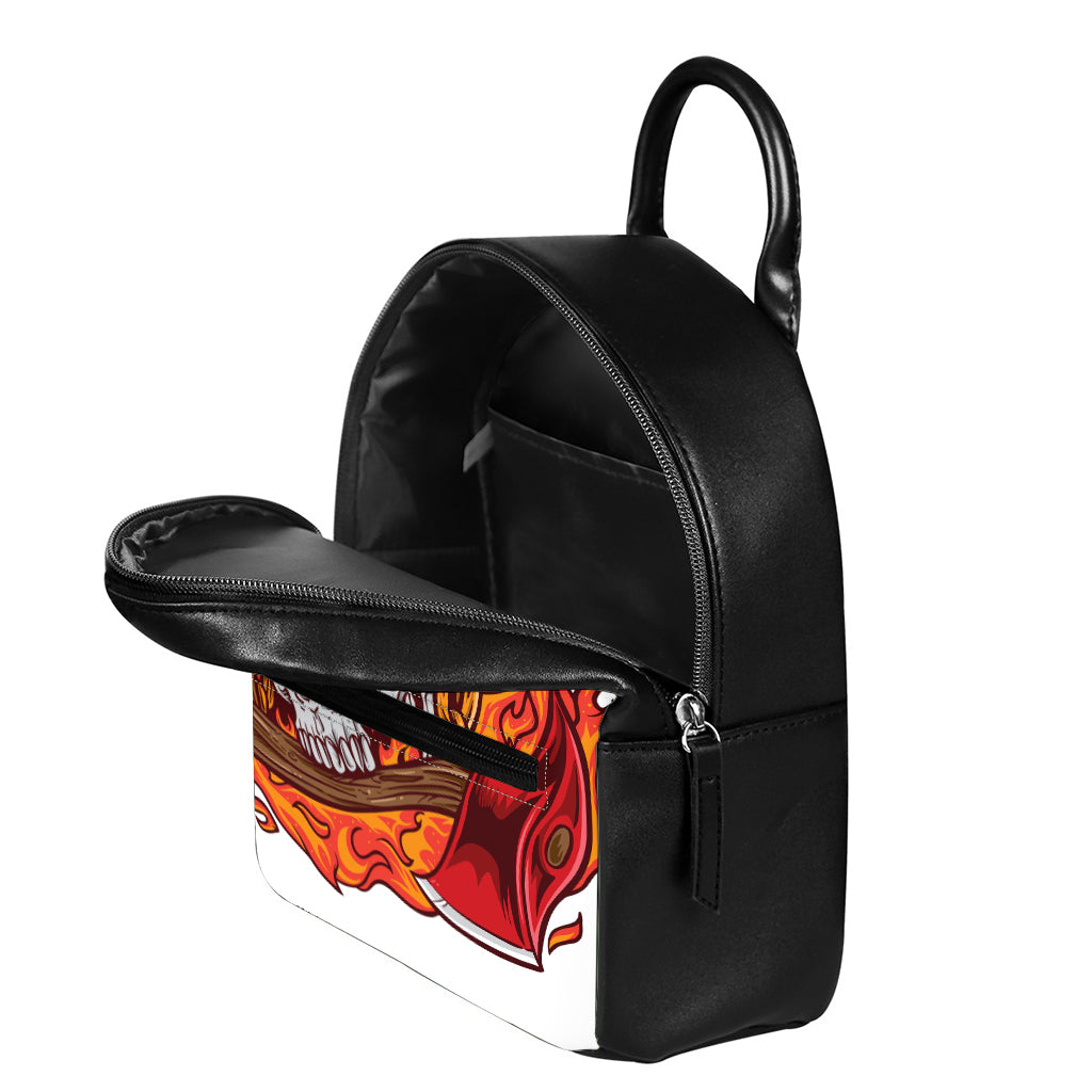 Flaming Firefighter Skull Print Leather Backpack
