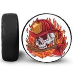 Flaming Firefighter Skull Print Leather Spare Tire Cover