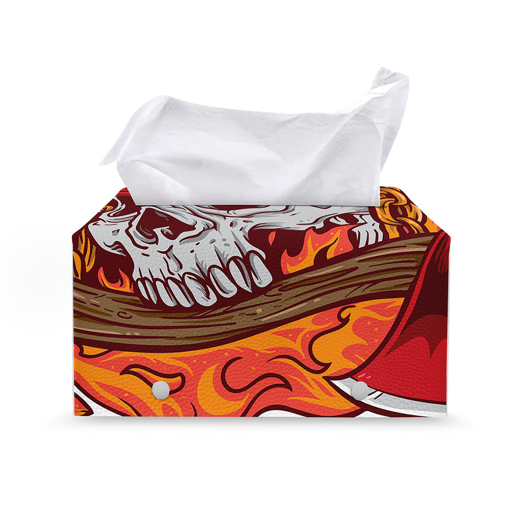 Flaming Firefighter Skull Print Leather Tissue Box Cover