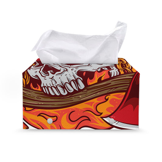 Flaming Firefighter Skull Print Leather Tissue Box Cover