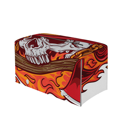 Flaming Firefighter Skull Print Leather Tissue Box Cover