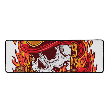 Flaming Firefighter Skull Print Long Kitchen Mat