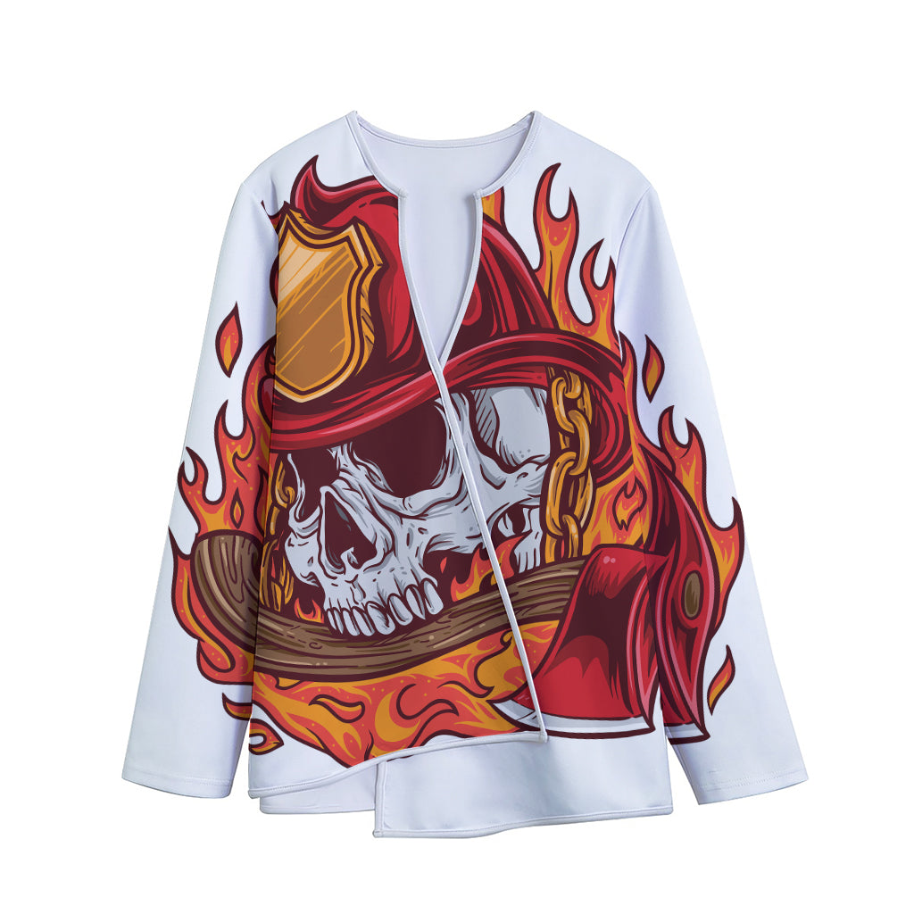 Flaming Firefighter Skull Print Long Sleeve Short Coat