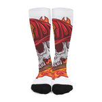 Flaming Firefighter Skull Print Long Socks