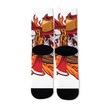 Flaming Firefighter Skull Print Long Socks