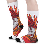 Flaming Firefighter Skull Print Long Socks