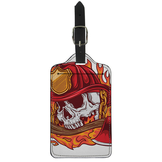 Flaming Firefighter Skull Print Luggage Tag