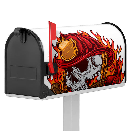 Flaming Firefighter Skull Print Mailbox Cover