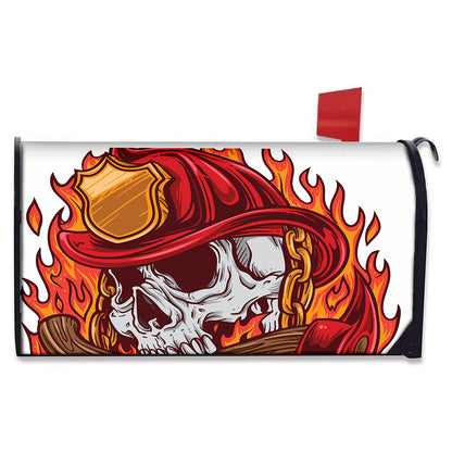 Flaming Firefighter Skull Print Mailbox Cover