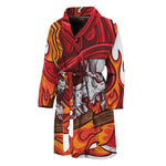 Flaming Firefighter Skull Print Men's Bathrobe