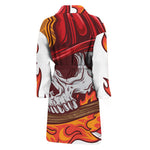 Flaming Firefighter Skull Print Men's Bathrobe