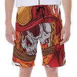 Flaming Firefighter Skull Print Men's Beach Shorts