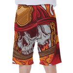 Flaming Firefighter Skull Print Men's Beach Shorts