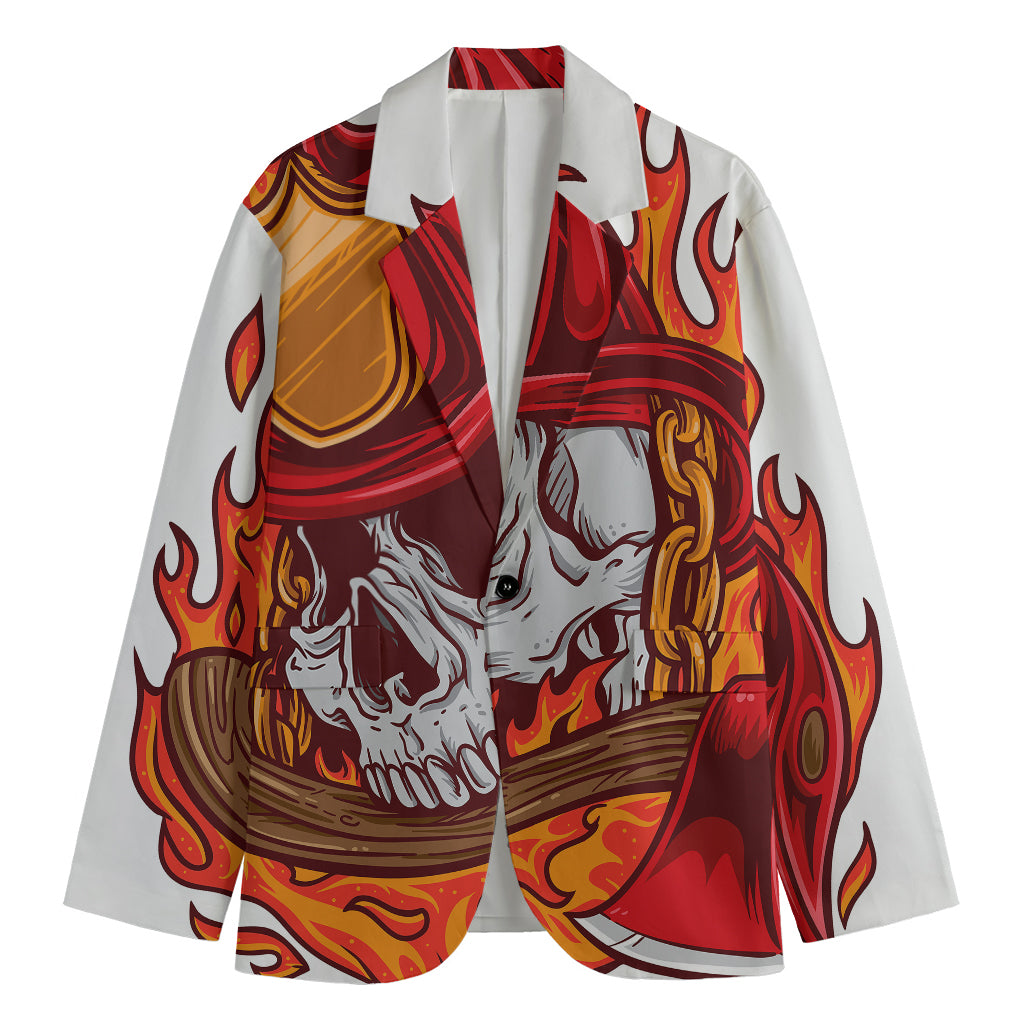 Flaming Firefighter Skull Print Men's Blazer