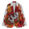 Flaming Firefighter Skull Print Men's Blazer