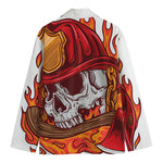 Flaming Firefighter Skull Print Men's Blazer