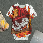 Flaming Firefighter Skull Print Men's Bodysuit