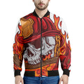 Flaming Firefighter Skull Print Men's Bomber Jacket