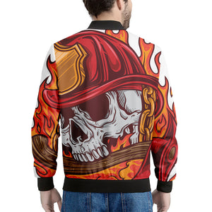 Flaming Firefighter Skull Print Men's Bomber Jacket