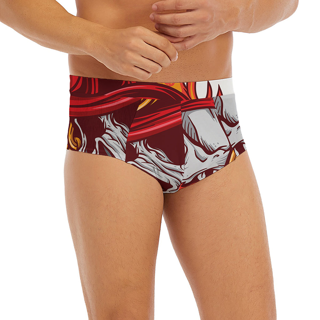 Flaming Firefighter Skull Print Men's Briefs