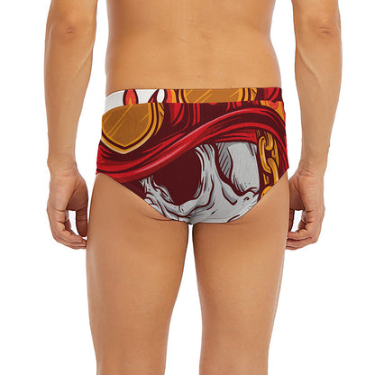 Flaming Firefighter Skull Print Men's Briefs