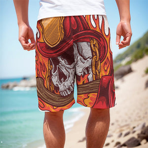 Flaming Firefighter Skull Print Men's Cargo Shorts