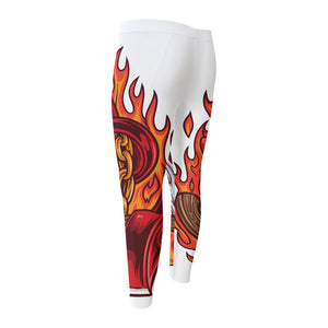 Flaming Firefighter Skull Print Men's Compression Pants